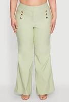 Womens Plus Size Flared Pull On Dress Pants, Green, Size 3X