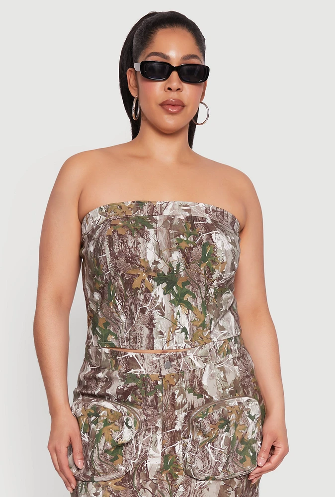 Womens Plus Hunter Camo Print Crop Corset Top,