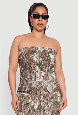 Womens Plus Hunter Camo Print Crop Corset Top,