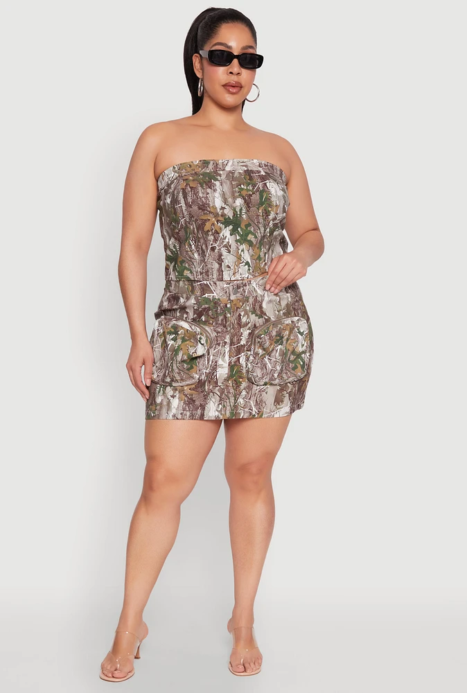 Womens Plus Hunter Camo Print Crop Corset Top, Multi,
