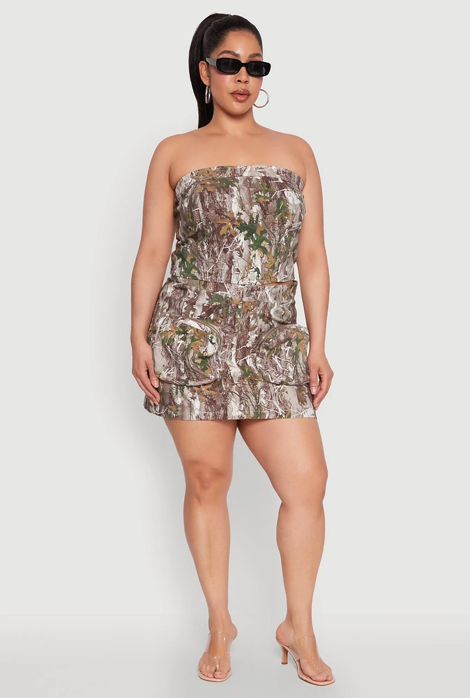 Womens Plus Hunter Camo Mini Cargo Skirt, 2X