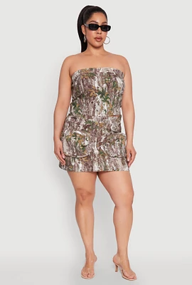 Womens Plus Hunter Camo Mini Cargo Skirt, 2X