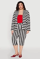 Womens Plus Size Striped Padded Shoulder Blazer, Multi, Size 2X