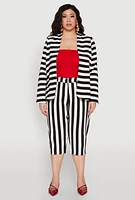 Womens Plus Size Striped Padded Shoulder Blazer, Multi, Size 2X