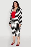 Womens Plus Size Striped Padded Shoulder Blazer, Multi, Size 2X