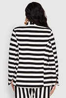 Womens Plus Size Striped Padded Shoulder Blazer, Multi, Size 2X