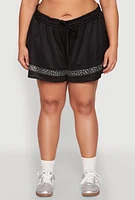 Womens Plus Rhinestone Studded Jersey Mesh Shorts,