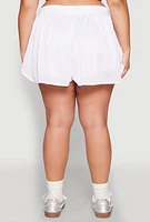 Womens Plus Size Rhinestone Studded Jersey Mesh Shorts, White, Size 3X