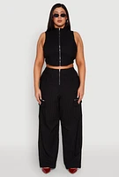 Womens Plus Pinstripe Zip Front Crop Top, 3X