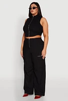 Womens Plus Pinstripe Zip Front Crop Top, 3X