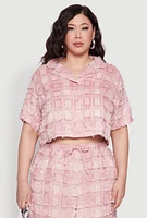 Womens Plus Spoon Jeans Plaid Frayed Shirt, Pink,