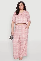 Womens Plus Spoon Jeans Plaid Frayed Shirt, Pink,