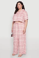 Womens Plus Spoon Jeans Plaid Frayed Shirt, Pink,