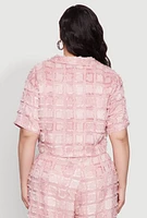Womens Plus Spoon Jeans Plaid Frayed Shirt, Pink,