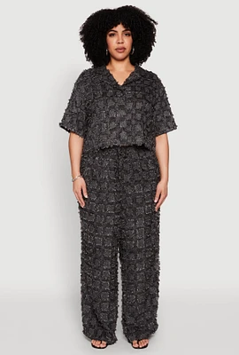 Womens Plus Spoon Jeans Plaid Frayed Wide Leg Pants, 3X