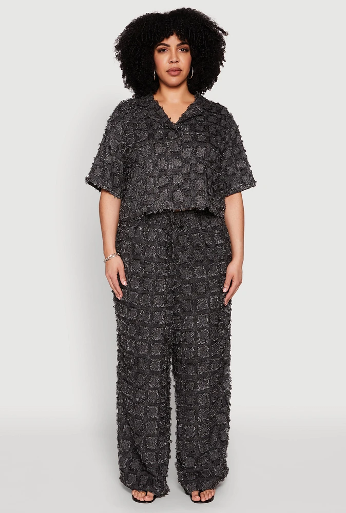 Womens Plus Spoon Jeans Plaid Frayed Wide Leg Pants, 2X
