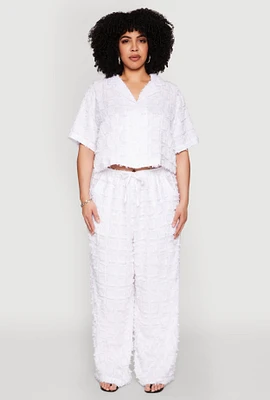 Womens Plus Size Spoon Jeans Plaid Frayed Wide Leg Pants, White, Size 3X