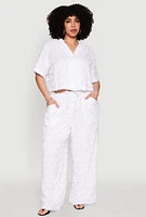 Womens Plus Size Spoon Jeans Plaid Frayed Wide Leg Pants, White, Size 1X