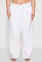Womens Plus Size Spoon Jeans Plaid Frayed Wide Leg Pants, White, Size 3X
