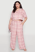 Womens Plus Spoon Jeans Plaid Frayed Wide Leg Pants,