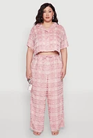 Womens Plus Size Spoon Jeans Plaid Frayed Wide Leg Pants, Pink, Size 2X