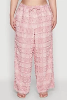 Womens Plus Size Spoon Jeans Plaid Frayed Wide Leg Pants, Pink, Size 2X