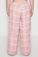 Womens Plus Size Spoon Jeans Plaid Frayed Wide Leg Pants, Pink, Size 2X