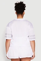 Womens Plus Size Rhinestone Graphic Print Mesh Jersey, White, Size 2X