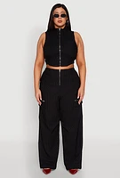 Womens Plus Size Pinstripe Zip Cargo Dress Pants, Black, Size 1X