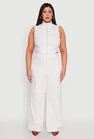 Womens Plus Size Pinstripe Zip Cargo Dress Pants, White, Size 3X