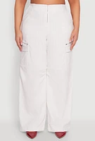 Womens Plus Size Pinstripe Zip Cargo Dress Pants, White, Size 3X