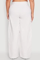 Womens Plus Size Pinstripe Zip Cargo Dress Pants, White, Size 3X