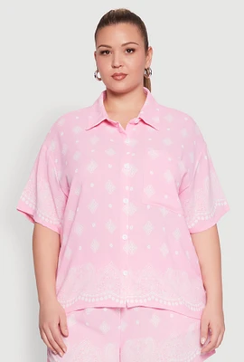 Womens Plus Crepe Knit Bandana Print Oversized Shirt,