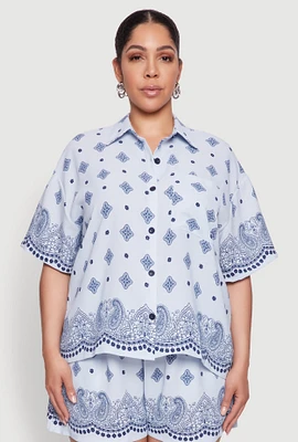 Womens Plus Crepe Knit Bandana Print Oversized Shirt,