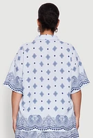 Womens Plus Crepe Knit Bandana Print Oversized Shirt,