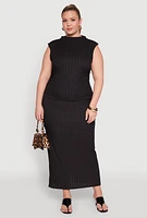 Womens Plus Size Textured Knit Mock Neck Tank Top, Black, Size 3X