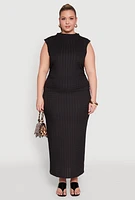 Womens Plus Size Textured Knit Mock Neck Tank Top, Black, Size 3X