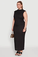 Womens Plus Size Textured Knit Mock Neck Tank Top, Black, Size 3X