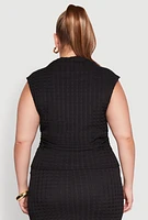 Womens Plus Size Textured Knit Mock Neck Tank Top, Black, Size 3X