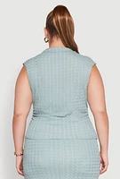 Womens Plus Textured Knit Mock Neck Tank Top, 2X