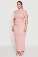 Womens Plus Size Textured Knit Mock Neck Tank Top, Pink, Size 2X