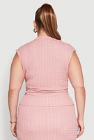 Womens Plus Textured Knit Mock Neck Tank Top, Pink,