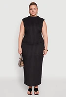 Womens Plus Size High Waist Textured Knit Maxi Skirt, Black, Size 1X