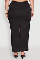 Womens Plus Size High Waist Textured Knit Maxi Skirt, Black, Size 1X