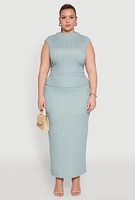 Womens Plus Size High Waist Textured Knit Maxi Skirt, Green, Size 3X