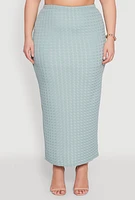 Womens Plus Size High Waist Textured Knit Maxi Skirt, Green, Size 3X