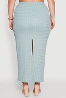 Womens Plus Size High Waist Textured Knit Maxi Skirt, Green, Size 3X