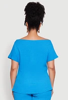 Womens Plus Size Textured Knit Asymmetrical Top, Blue, Size 2X