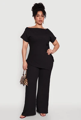 Womens Plus High Waisted Textured Knit Pants,