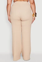 Womens Plus Size High Waisted Textured Knit Pants, Beige, Size 2X
